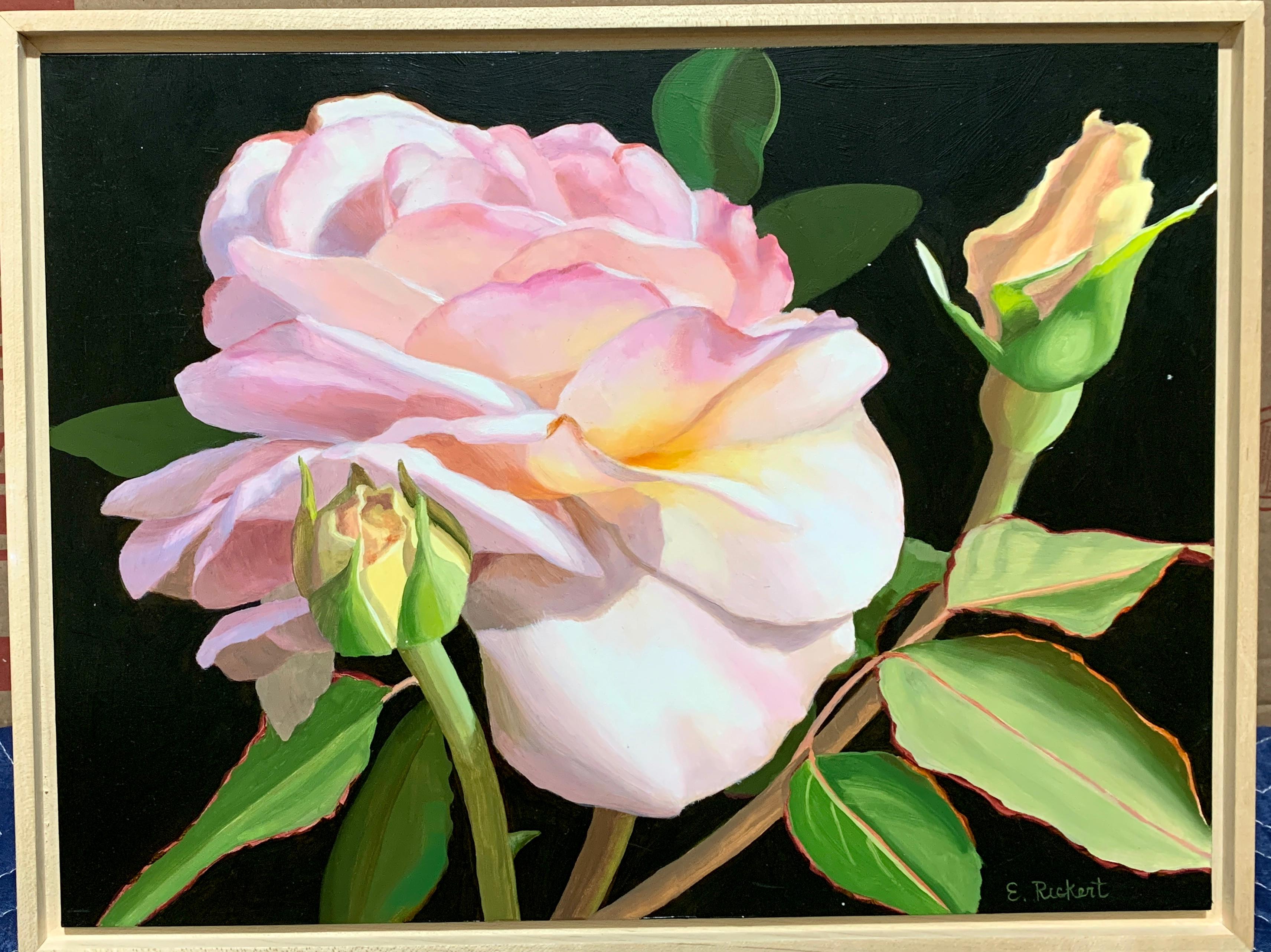 Amerikanisches Realismus-Stillleben mit rosa und gelben Rosen
