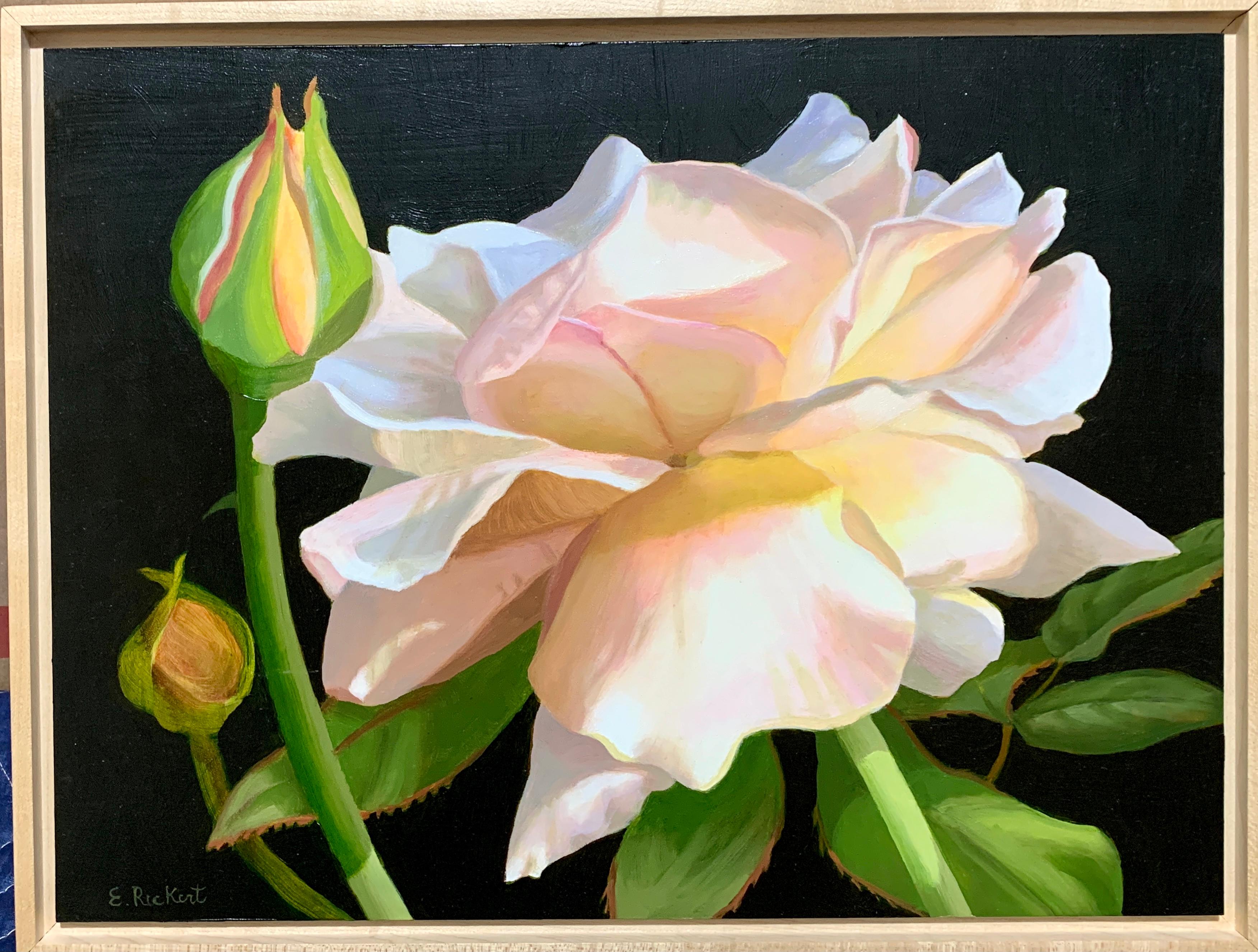 Elizabeth Rickert Figurative Painting – Amerikanisches Realismus-Stillleben mit rosa und gelben Rosen