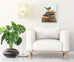 Perched #3 - original realist oil painting-contemporary wildlife art