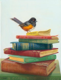 Perched #3 - original realist oil painting-contemporary wildlife art