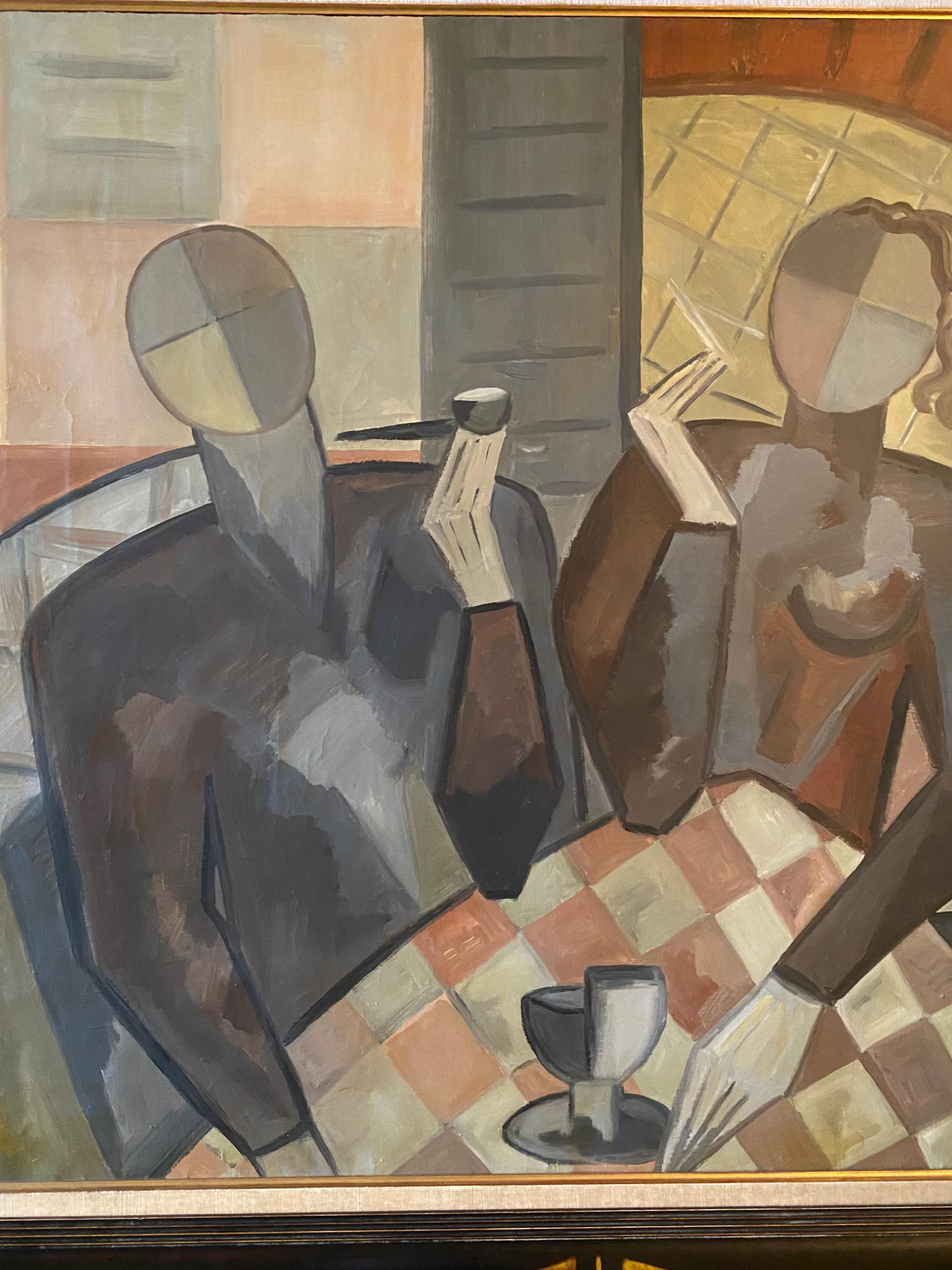 Au Cafe - Painting Cubismo di Elizabeth Ronget