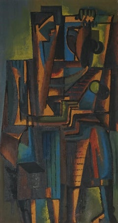 Figurative 1940's Polish/American Cubist Abstract oil painting