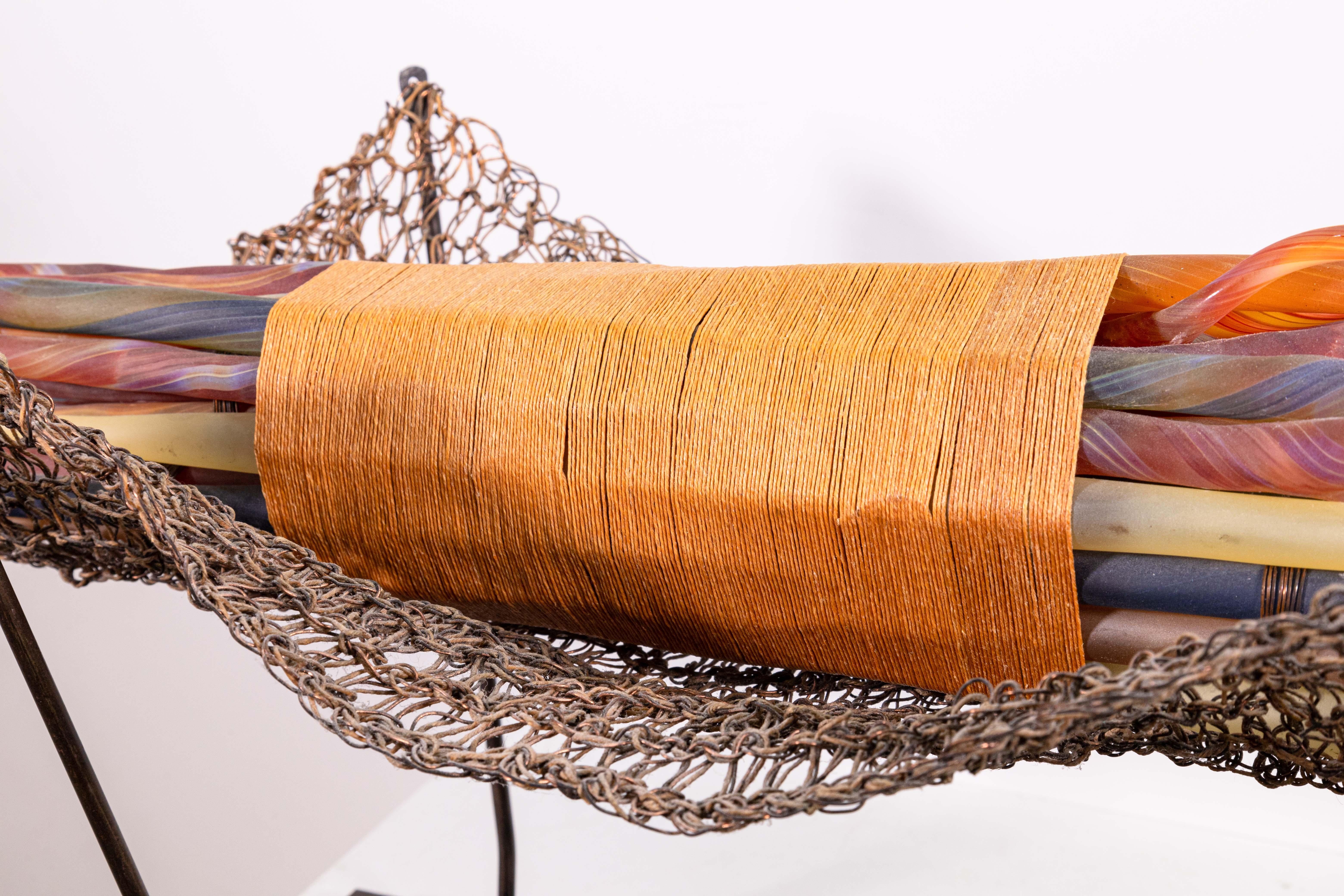 Late 20th Century Elizabeth Ryland Mears Contemporary Glass Sculpture Twig Shaped Rods on Stand For Sale