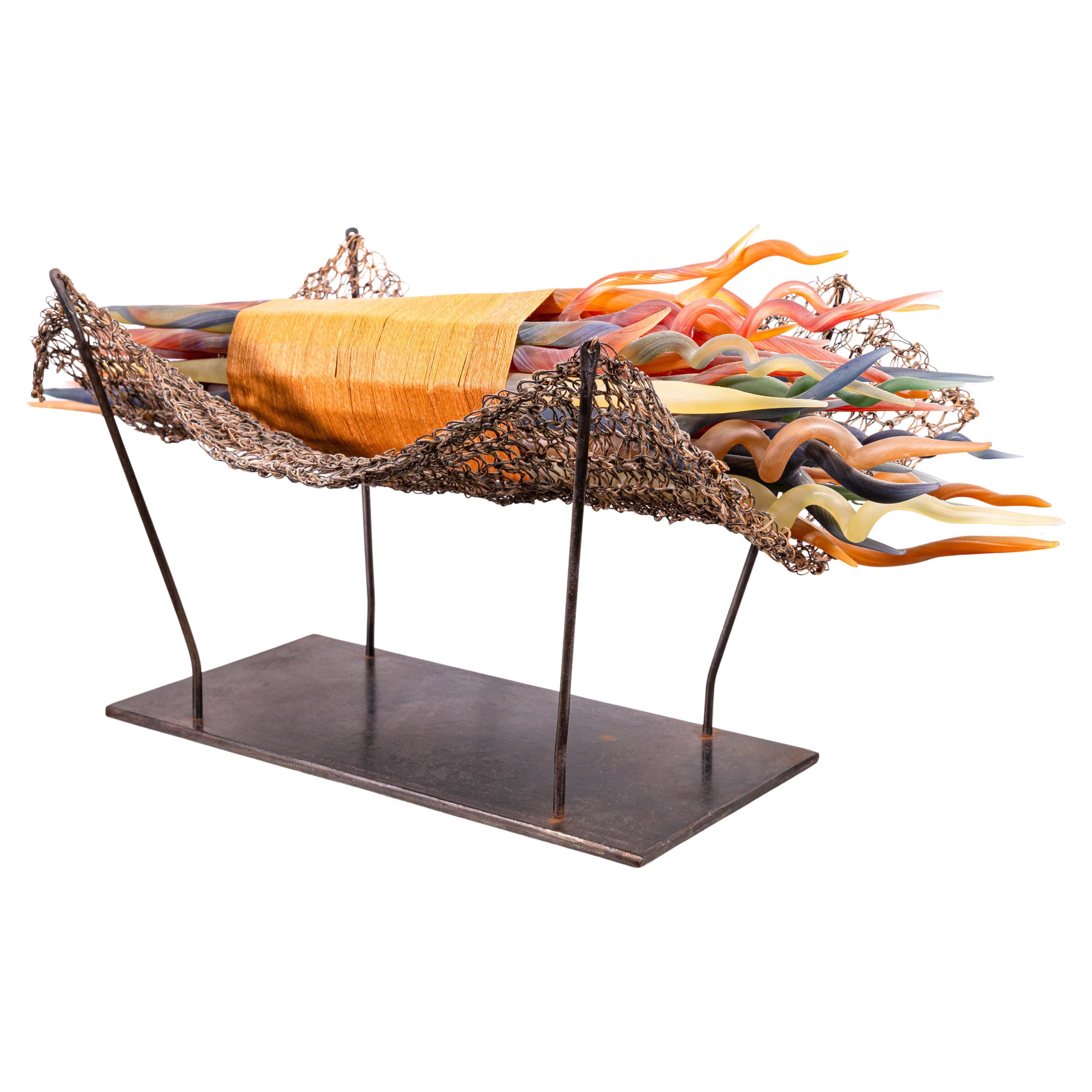Elizabeth Ryland Mears Contemporary Glass Sculpture Twig Shaped Rods on Stand