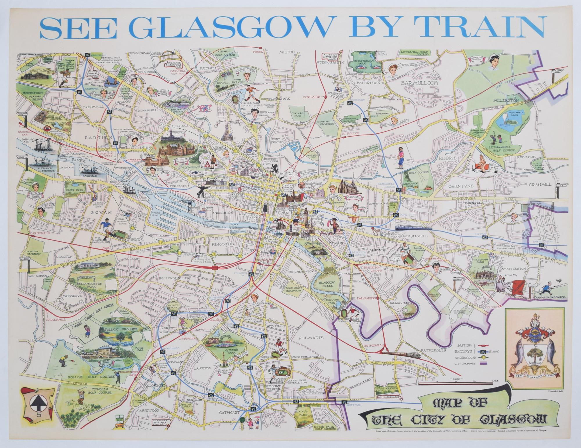 See Glasgow by Train original vintage 1960s poster by Elizabeth Scott