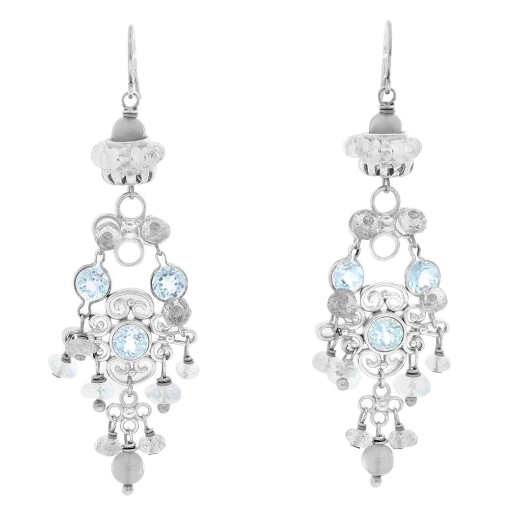 Elizabeth Showers Blue Topaz Silver Dangle Earrings