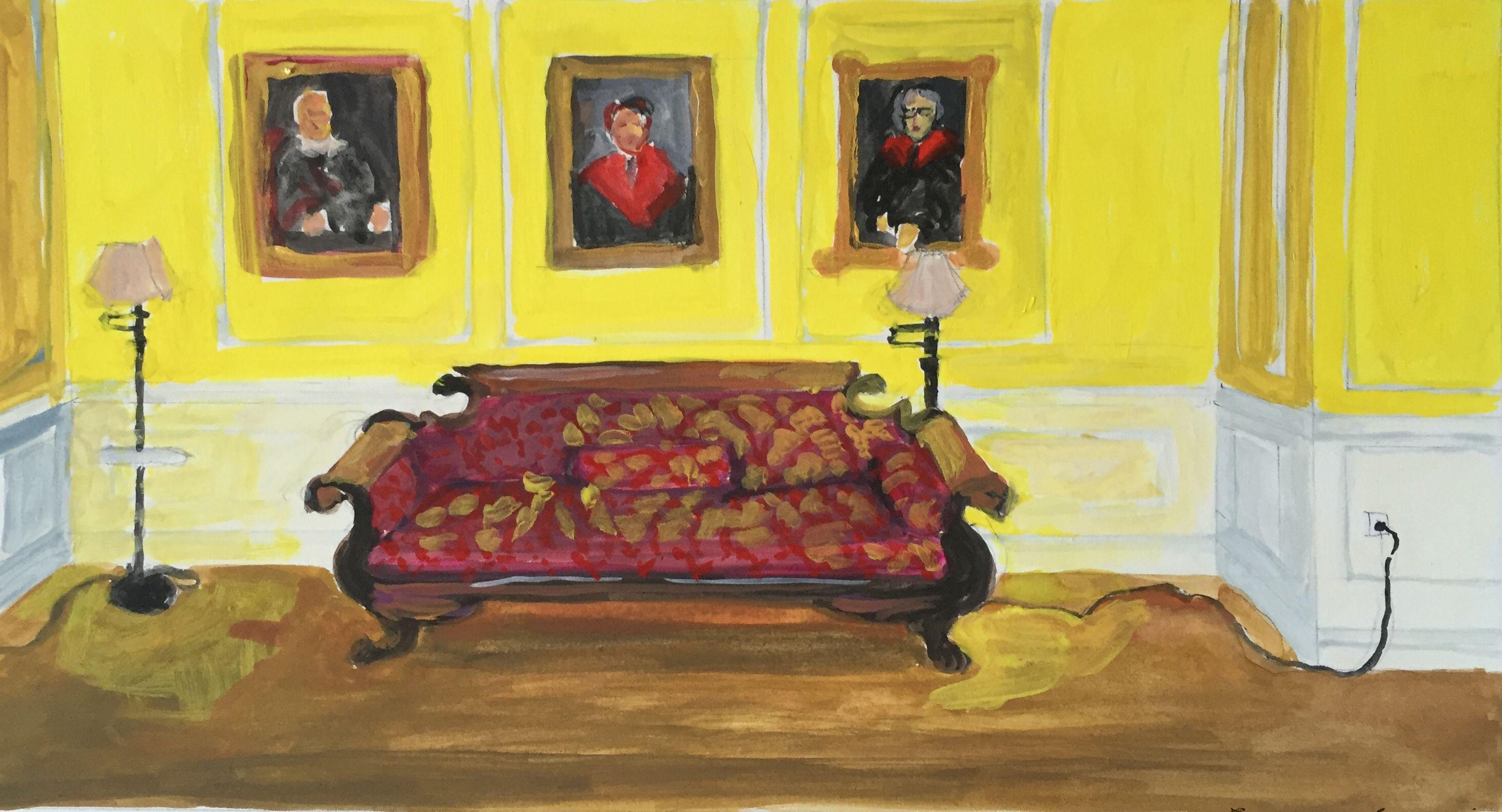 Sala de reuniones, Cambridge, Pintura, Gouache sobre papel - Painting de Elizabeth Snelling