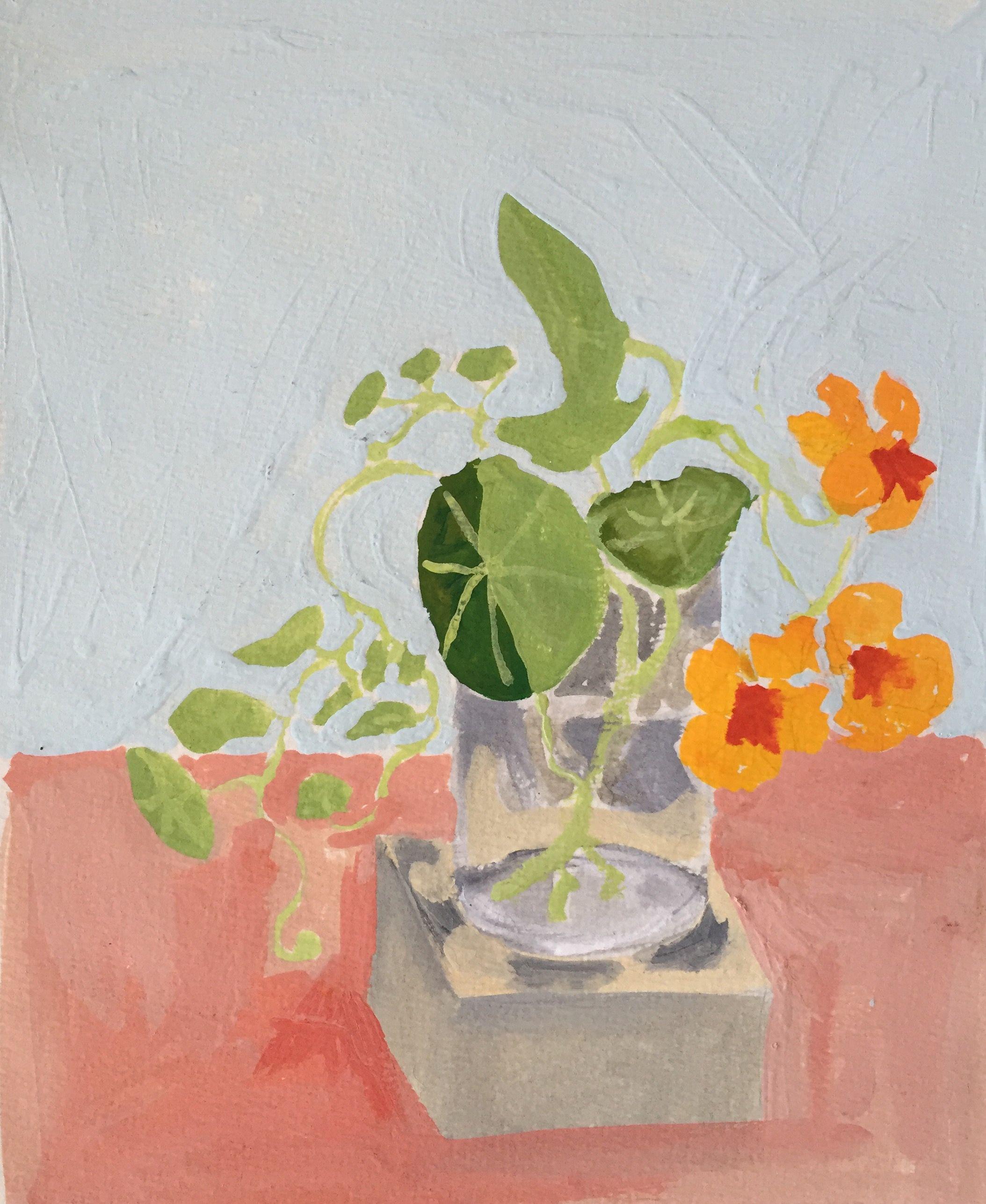 Nasturzi arancioni, Pittura, Guazzo su carta - Painting di Elizabeth Snelling