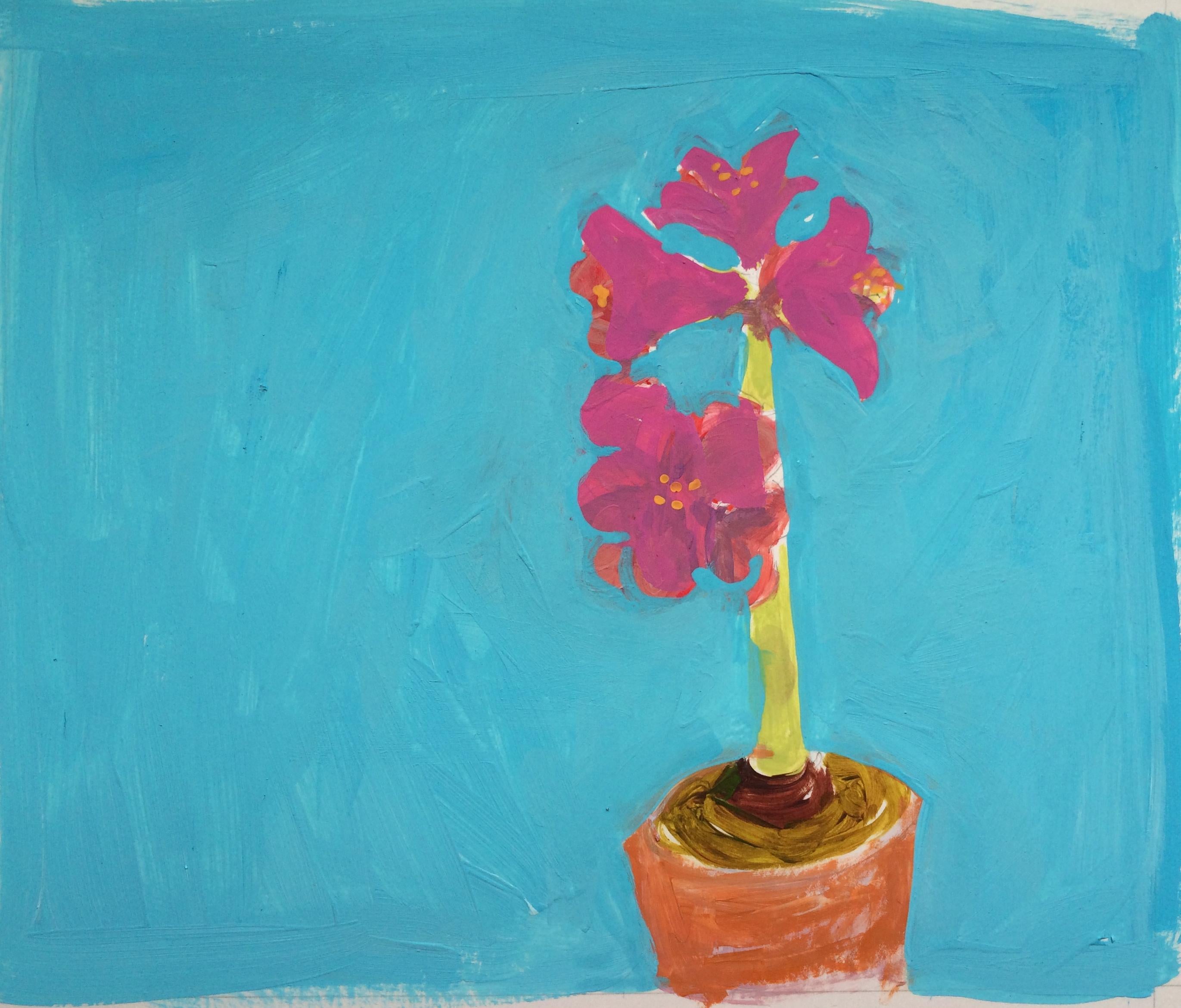 PInk Amaryllis, Gemälde, Gouache auf Papier – Painting von Elizabeth Snelling