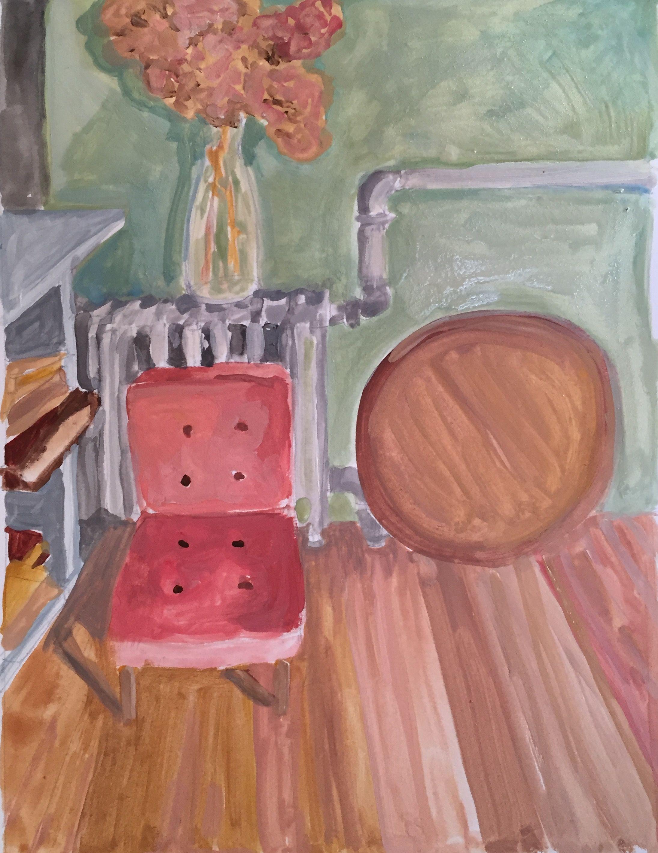 Silla de terciopelo rosa, Pintura, Gouache sobre papel - Painting de Elizabeth Snelling
