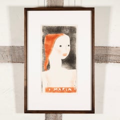 María, Retrato de mujer en rojo y negro, Monocopia sobre nácar japonés, S. XX
