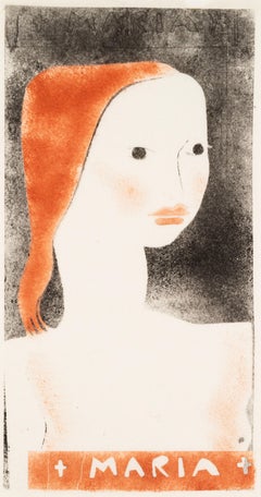 María, Retrato de mujer en rojo y negro, Monocopia sobre nácar japonés, S. XX