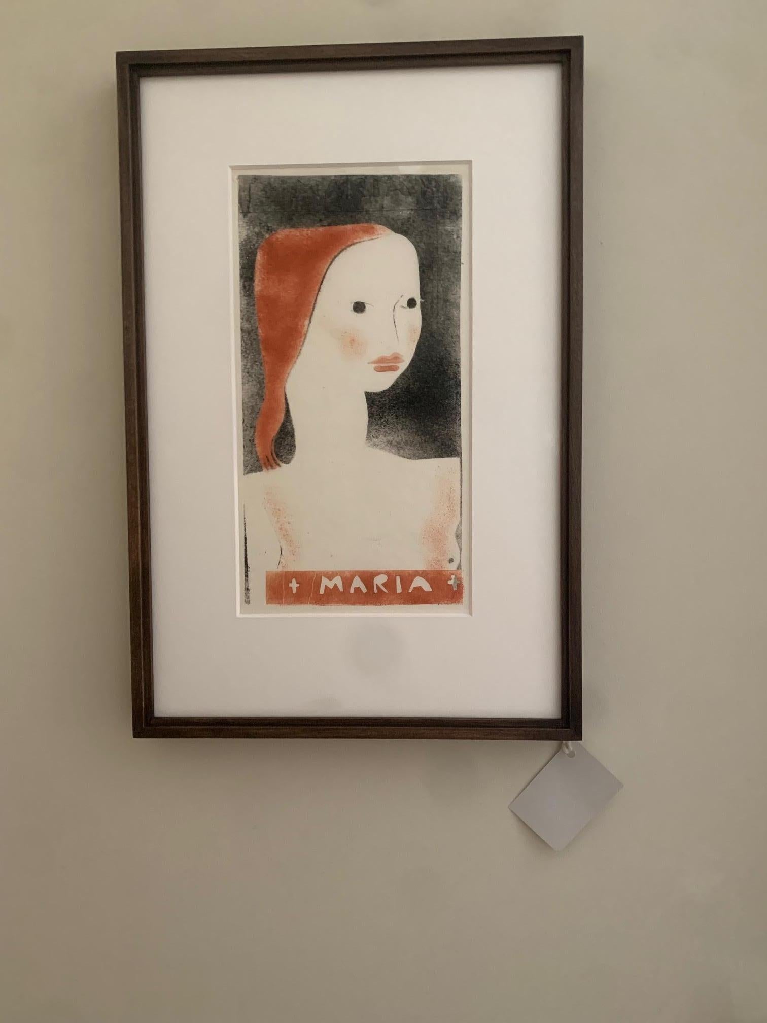 María, Retrato de mujer en rojo y negro, Monocopia sobre nácar japonés, S. XX en venta 1