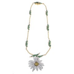 Elizabeth Taylor Collection 4::51 ct Diamant- und 2::76 ct Smaragd-Gänseblümchen-Halskette
