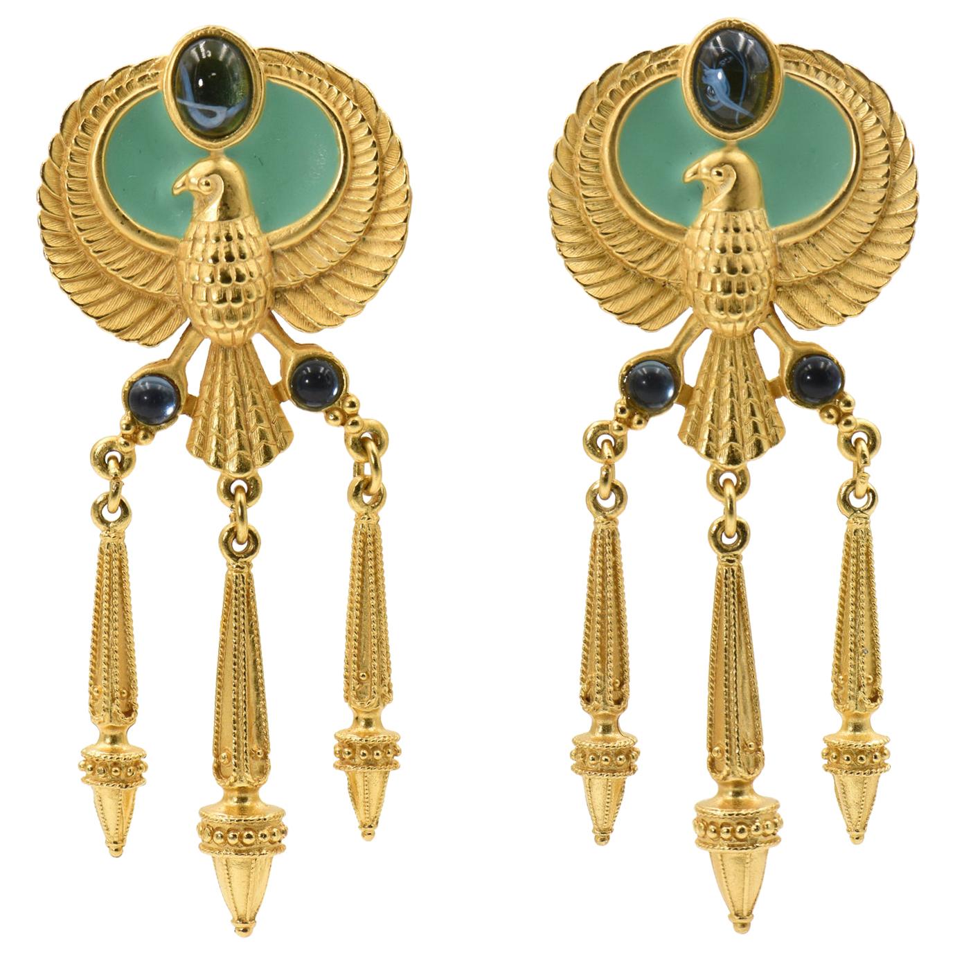 Elizabeth Taylor Egyptian Revival Cleopatra Gold Plated Clip on Earrings by Avon