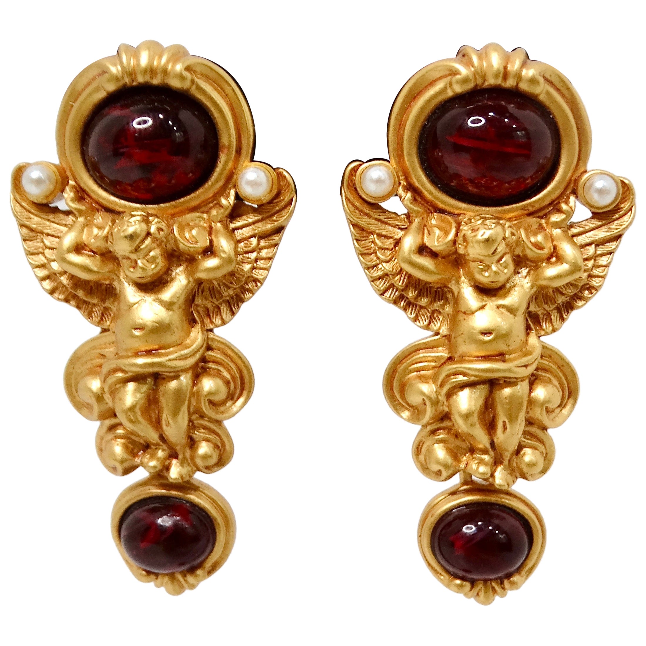 Elizabeth Taylor für Avon Gilded Age Style Cherub-Ohrclips im vergoldeten Zeitalter