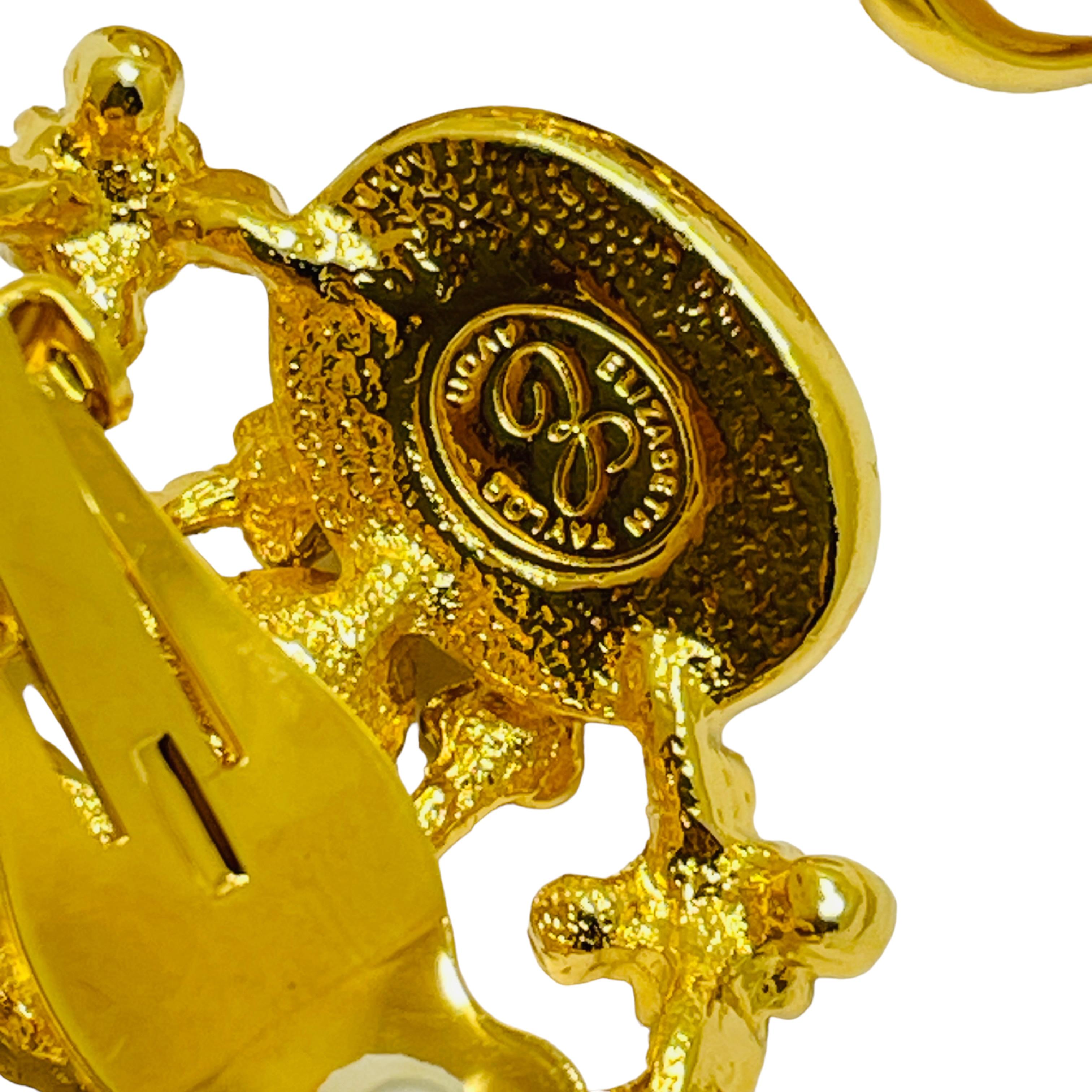Donna ELIZABETH TAYLOR orecchini a clip in vetro con perle d'oro e ametista e smeraldo in vendita
