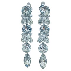 ELIZABETH TAYLOR signed vintage silver tone crystals designer clip on earrings