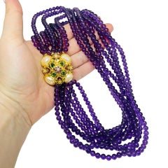 ELIZABETH TAYLOR vintage gold tone amethyst glass beads designer runway necklace