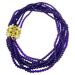 ELIZABETH TAYLOR vintage gold tone amethyst glass beads designer runway necklace