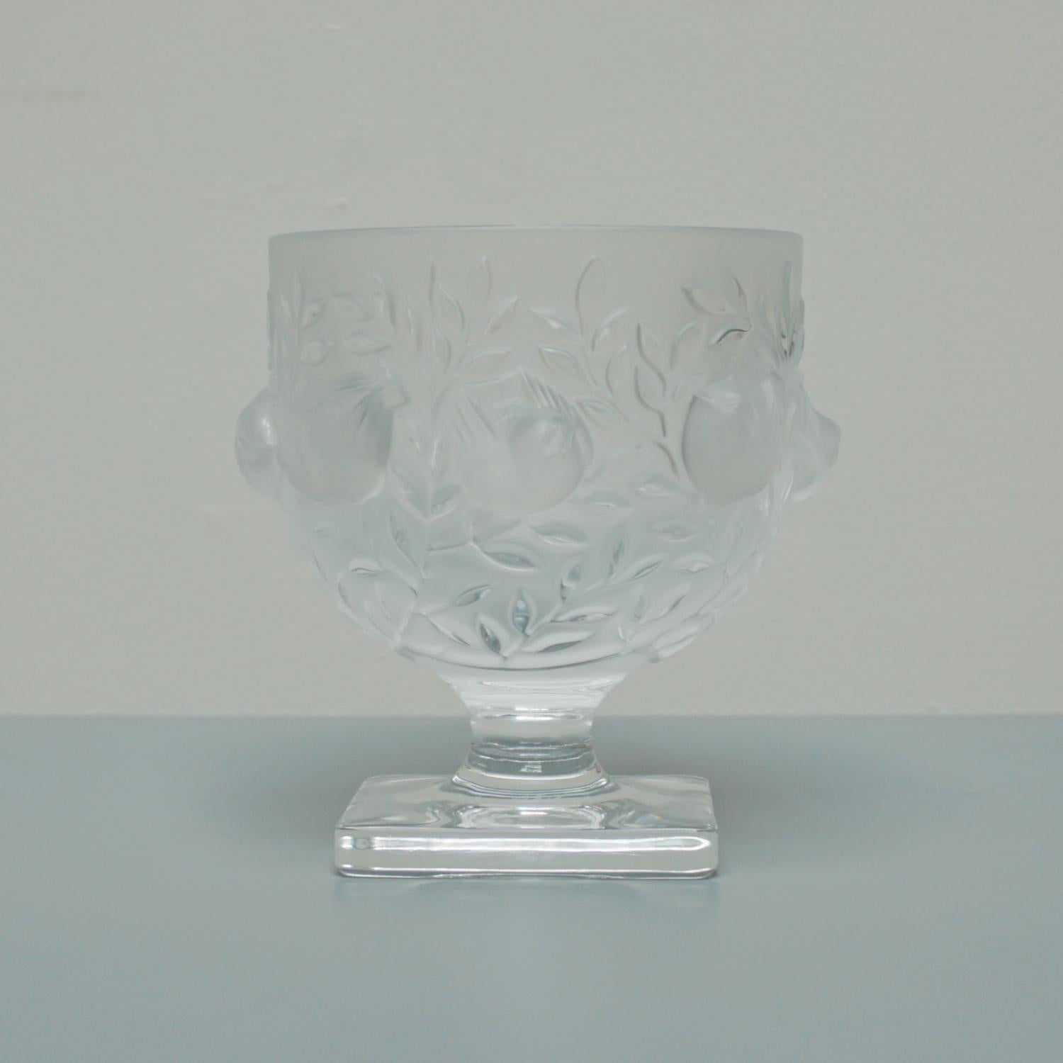 A clear crystal with satin finish vase by Marc Lalique. Sparrows nestle among foliage in carved in relief. Etched 'Lalique France' to base. Originally designed by Marc Lalique in 1961.

Dimensions: H 14cm W 12cm

Origin: France 

Date: Circa