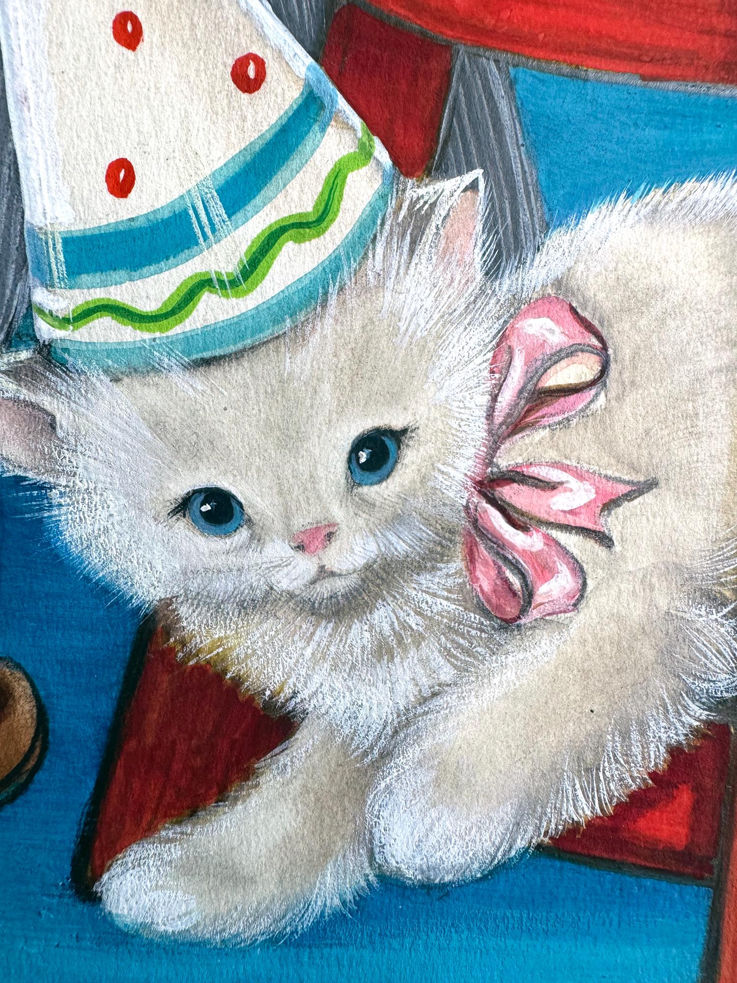 Children's Coloring Book Cover Art - Merrill Company - Female Illustrator - Blue Figurative Painting by Elizabeth Voss