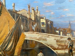 Scene in Venice (Framed Early 20th Century Impressionist Cityscape Painting)