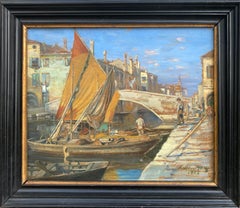 Scene in Venice (Framed Early 20th Century Impressionist Cityscape Painting)