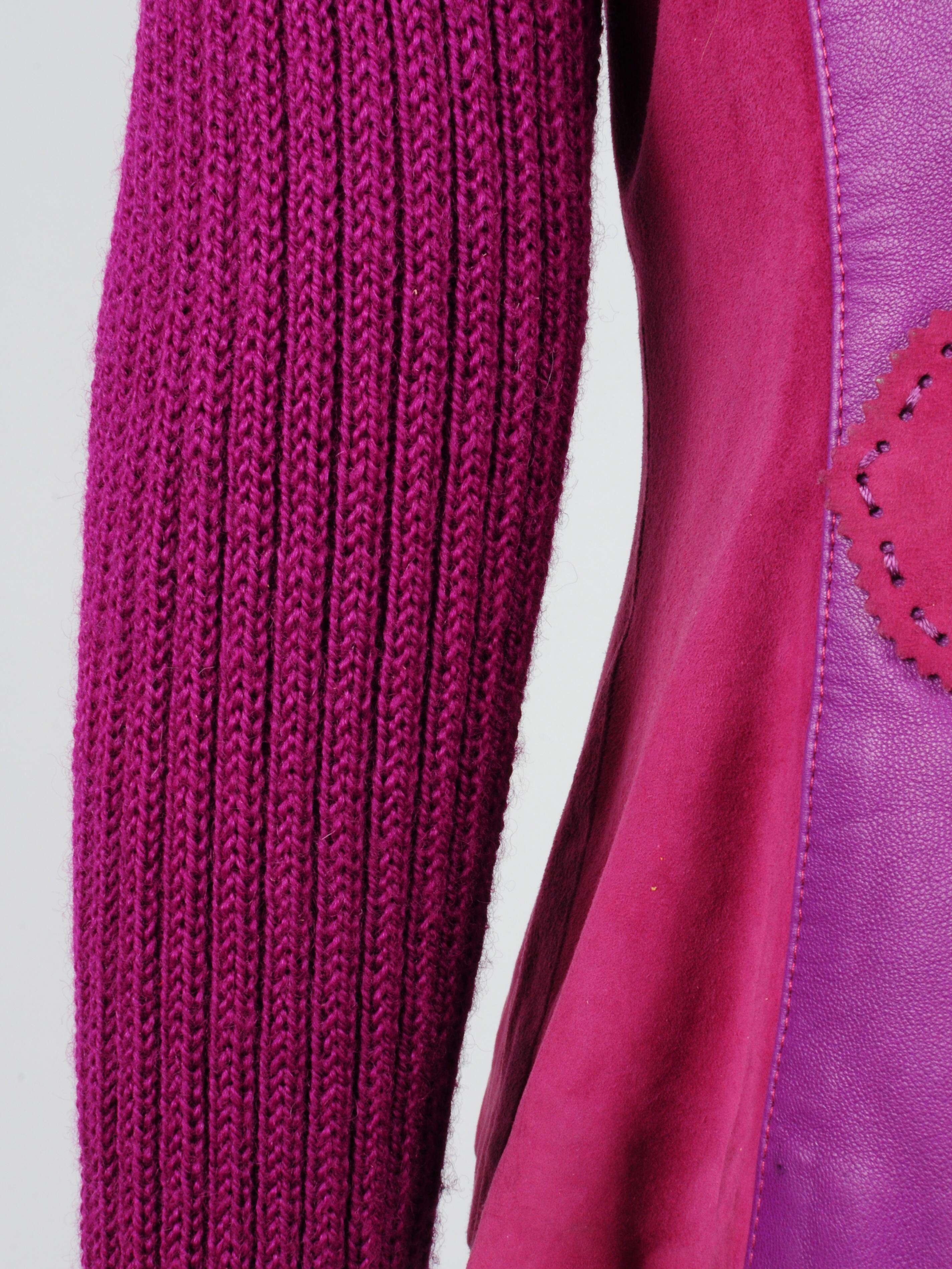 Elizabeth Wessel Monte Carlo Leather and Knitwear Purple Blazer 1980s For Sale 8