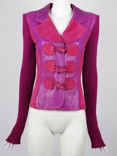Elizabeth Wessel Monte Carlo - Blazer en cuir et tricot violet, années 1980