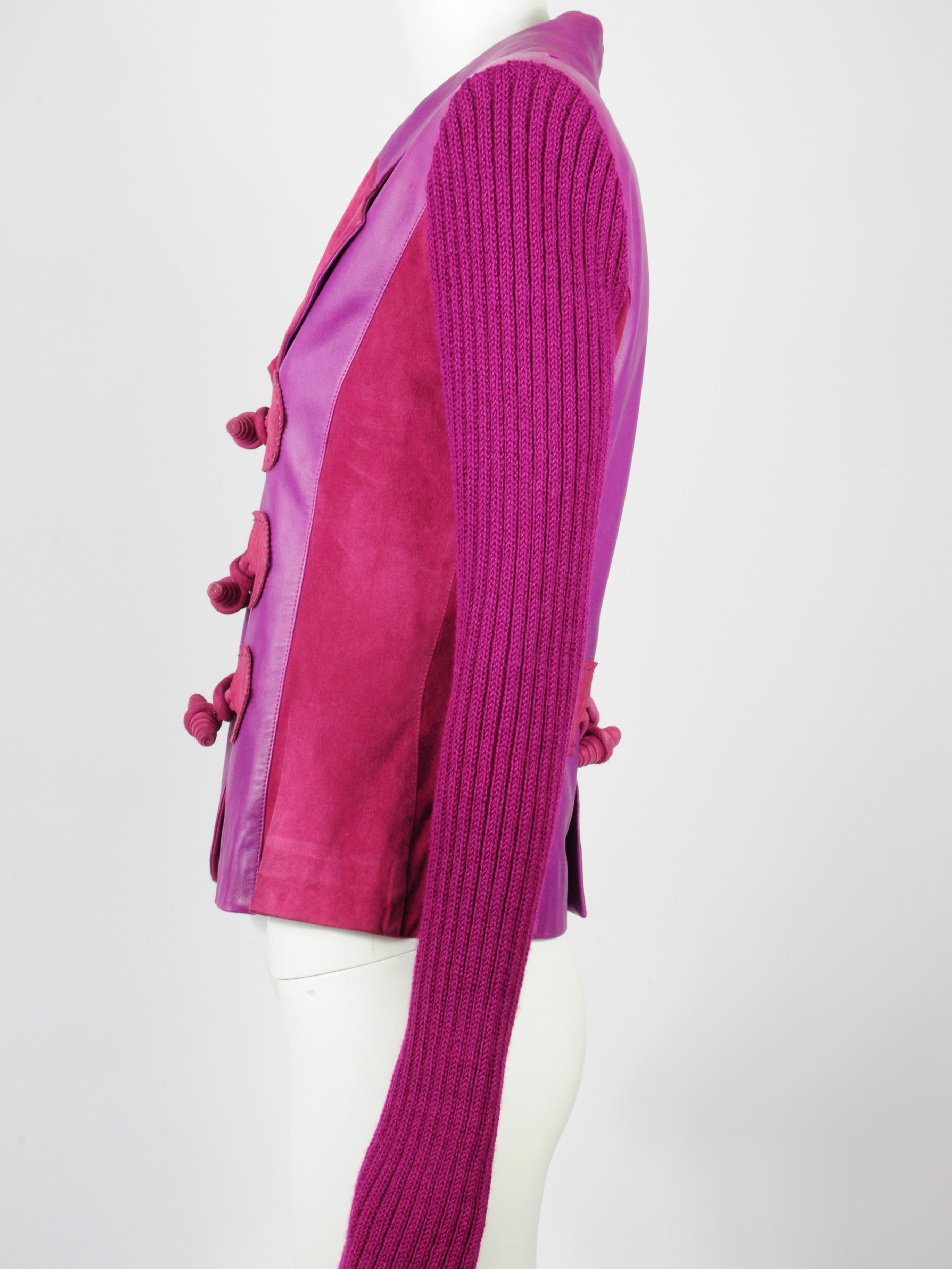Women's Elizabeth Wessel Monte Carlo Leather and Knitwear Purple Blazer 1980s For Sale