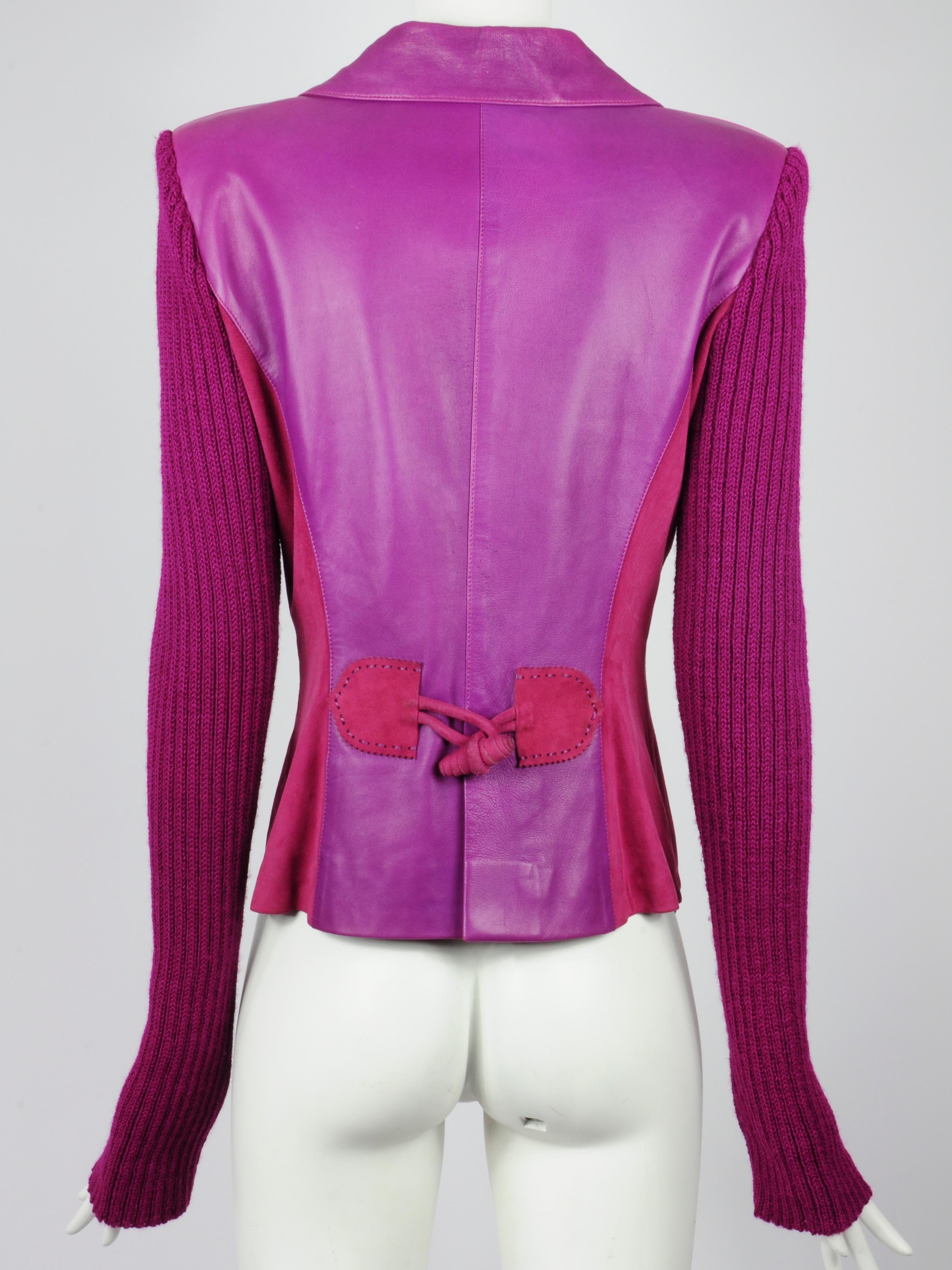 Elizabeth Wessel Monte Carlo Leather and Knitwear Purple Blazer 1980s For Sale 1