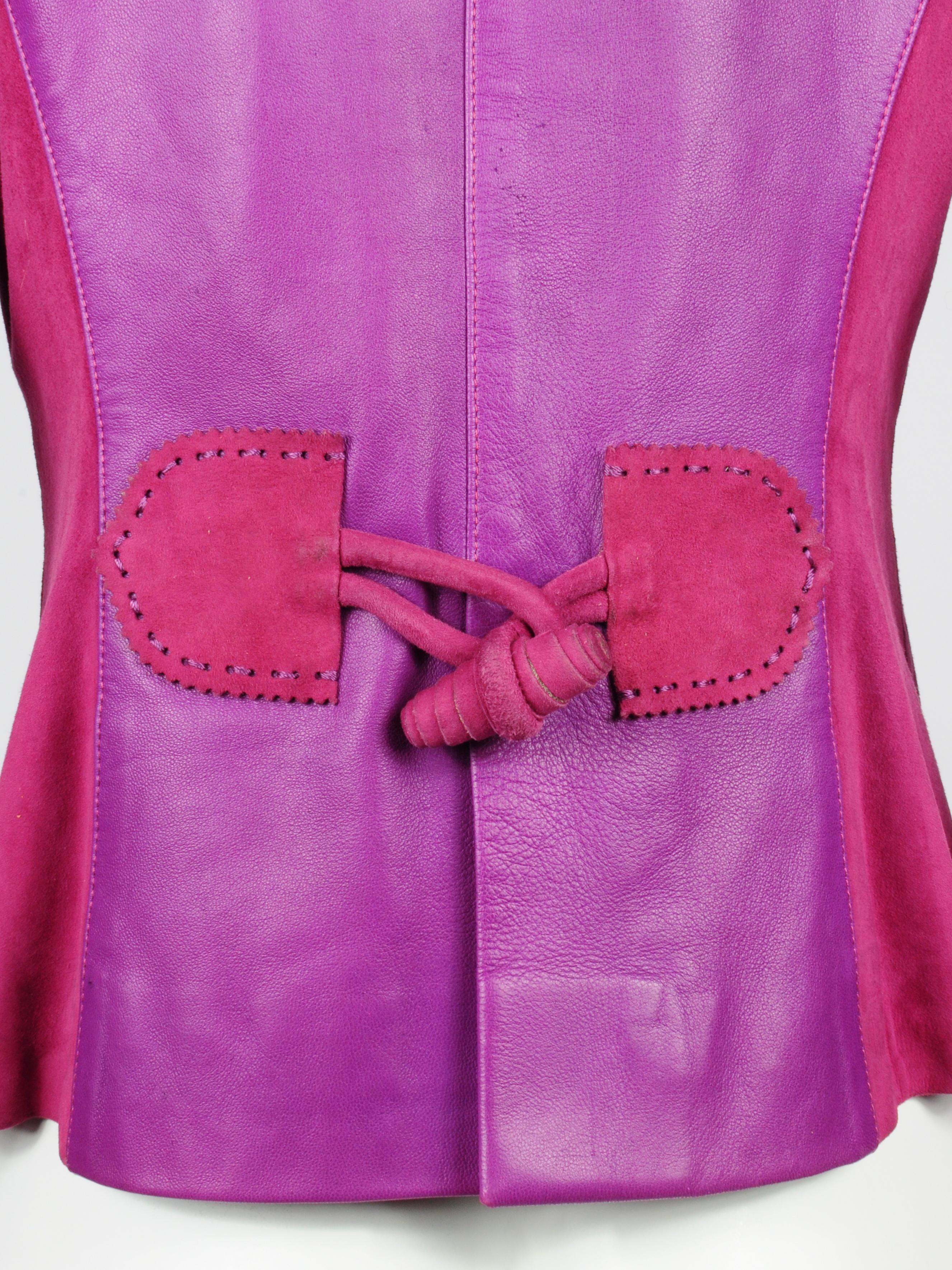 Elizabeth Wessel Monte Carlo Leather and Knitwear Purple Blazer 1980s For Sale 2