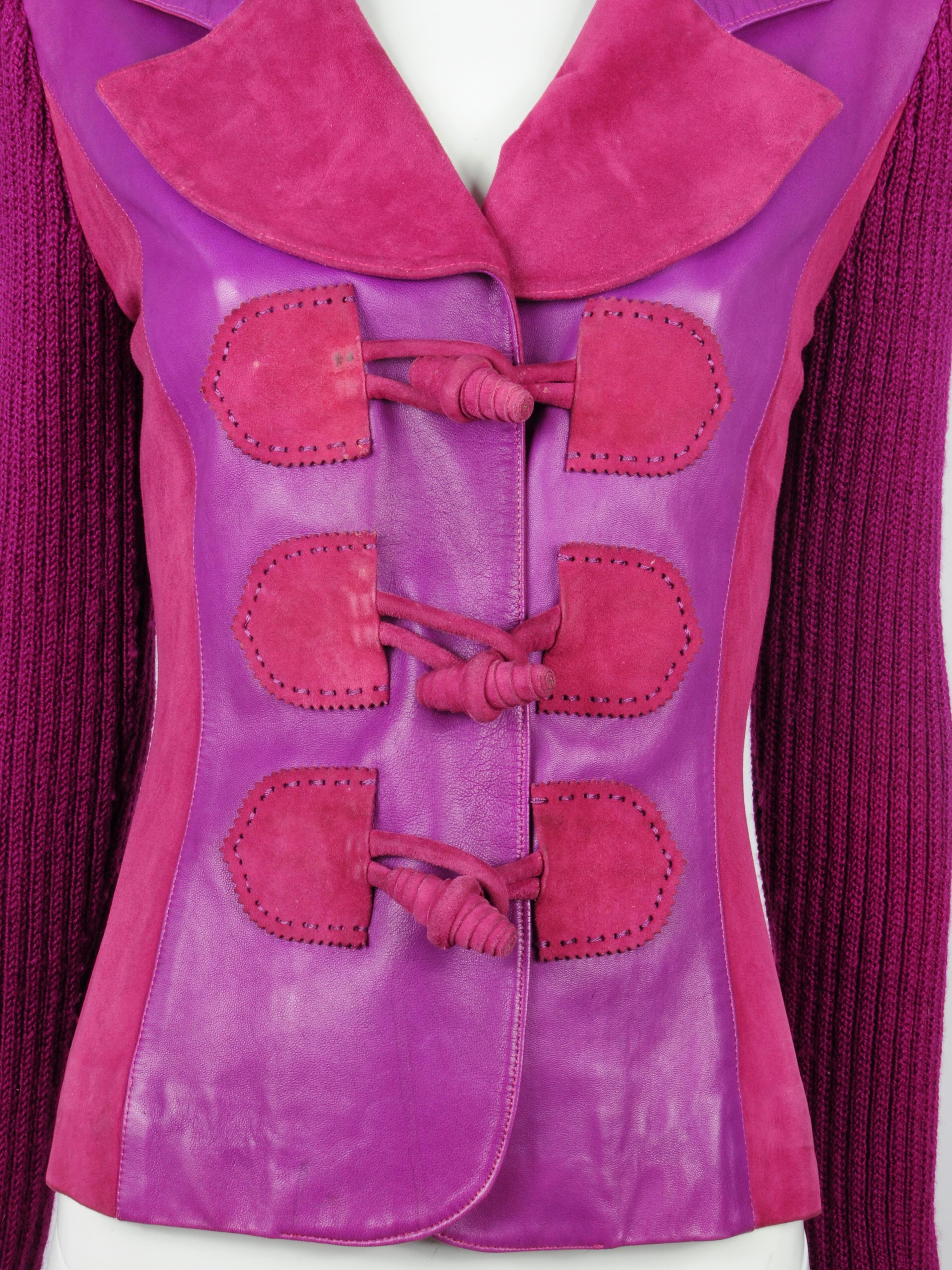Elizabeth Wessel Monte Carlo Leather and Knitwear Purple Blazer 1980s For Sale 3