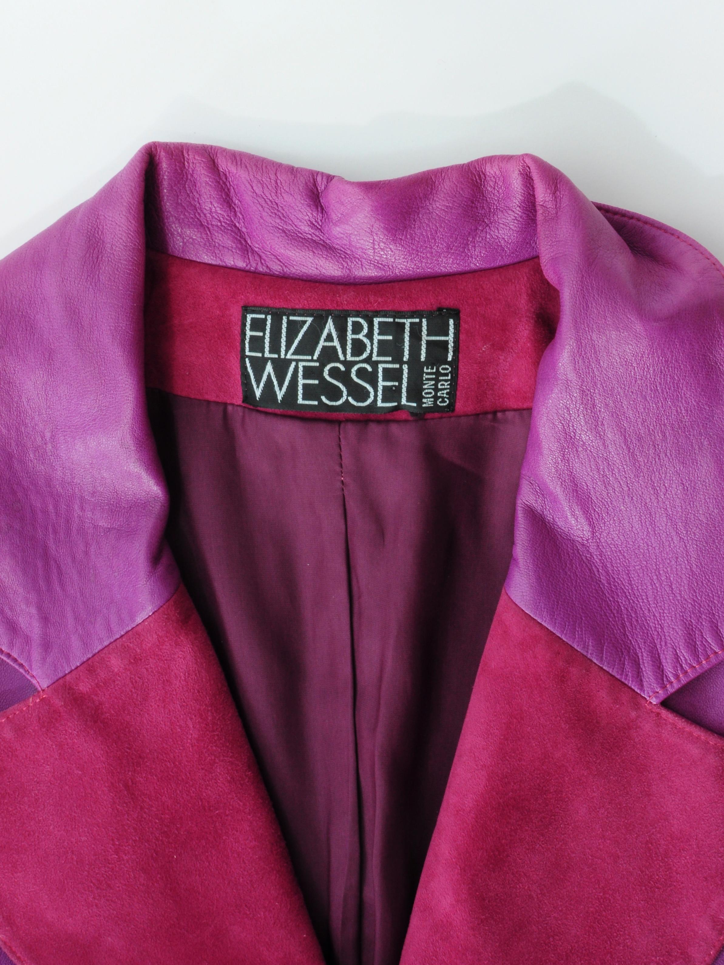 Elizabeth Wessel Monte Carlo Leather and Knitwear Purple Blazer 1980s For Sale 4