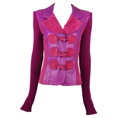 Elizabeth Wessel Monte Carlo Leather and Knitwear Purple Blazer 1980s
