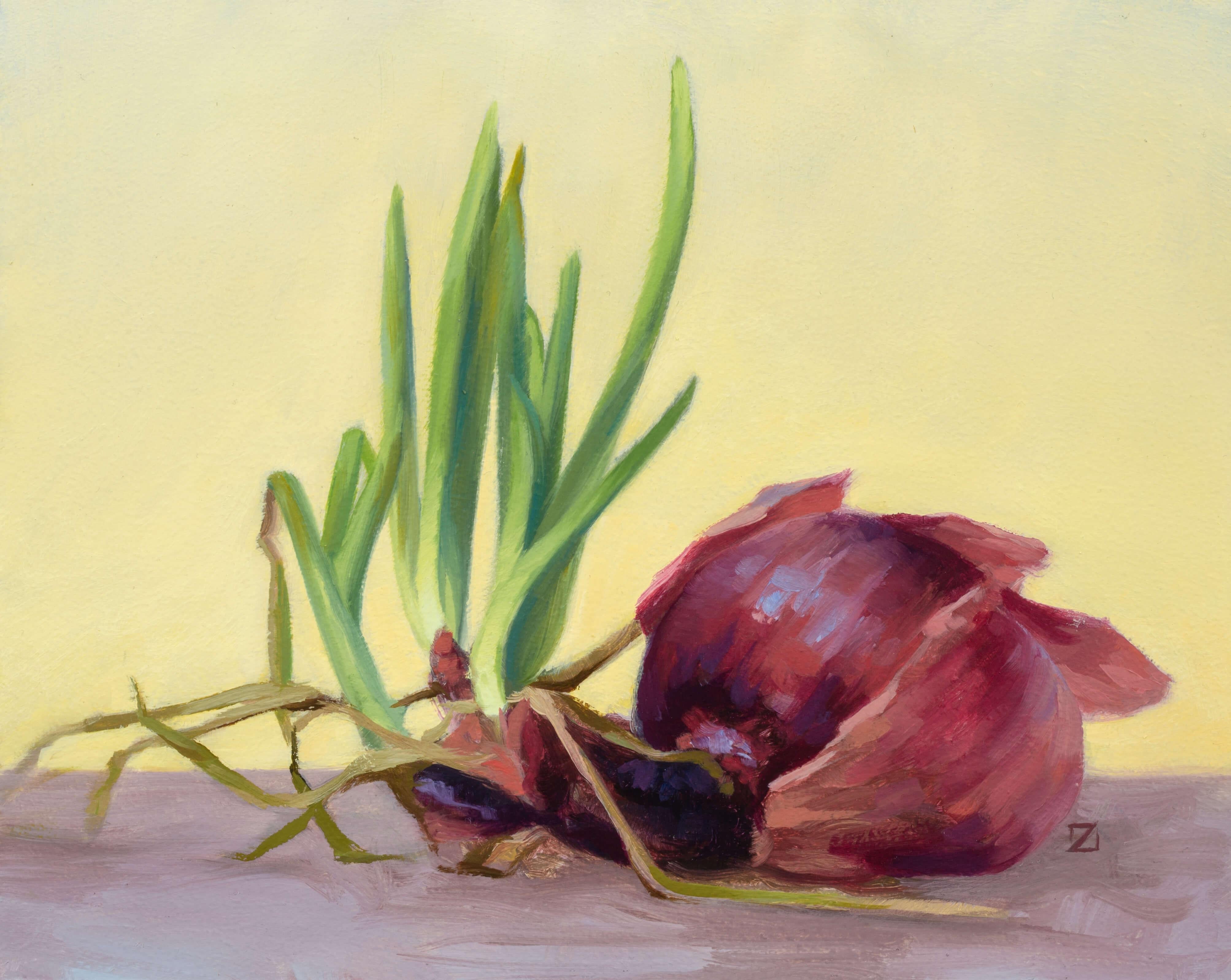 "Zwiebel IV" Original Ölgemälde, Stillleben Küchengemälde