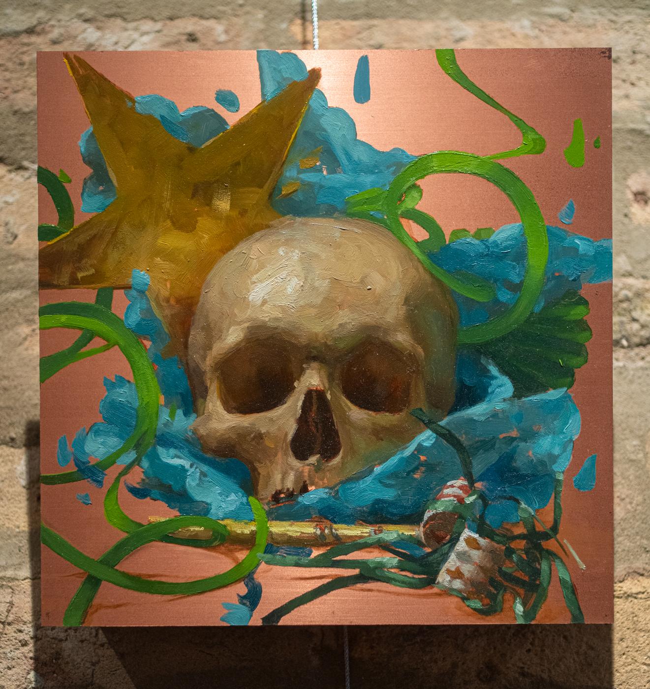 Party Skull #3 - Painting by Elizabeth Zanzinger