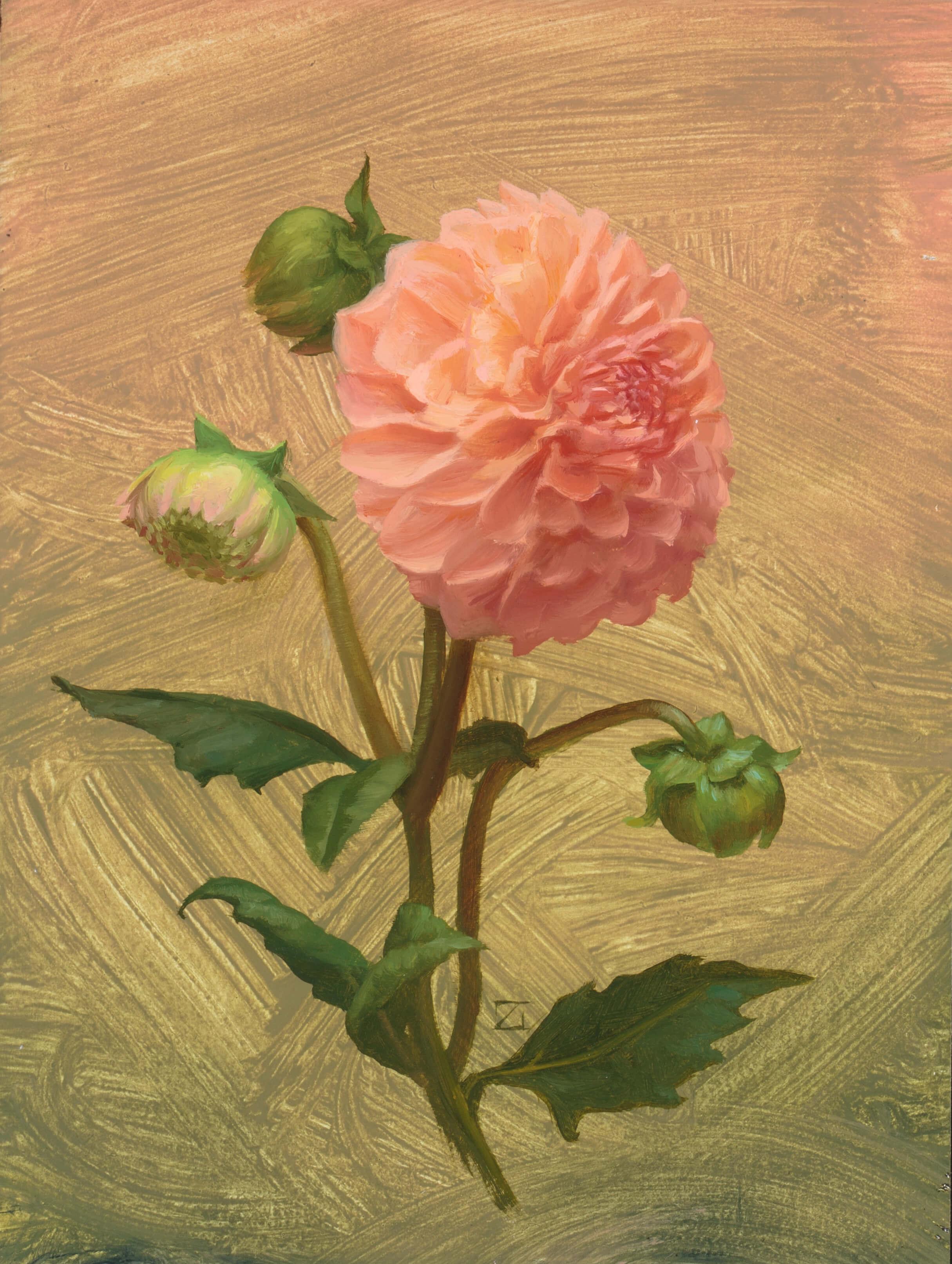 "Pink Dahlias I" Original Realist Floral Still-Life Oil Painting