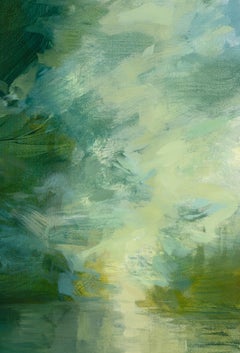 "The Leap" Original Oil Painting, Lakeside Landscape and Human Figure