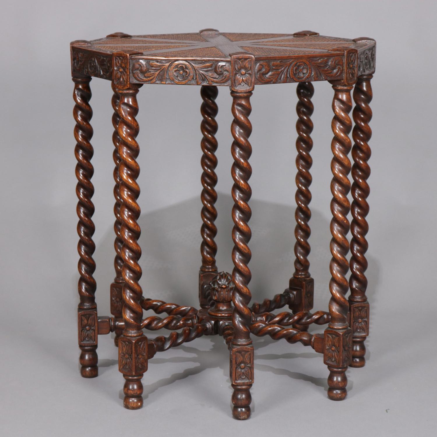 Elizabethan Carved Oak and Cane Barley Twist Octagonal Lamp Stand, circa 1850 5