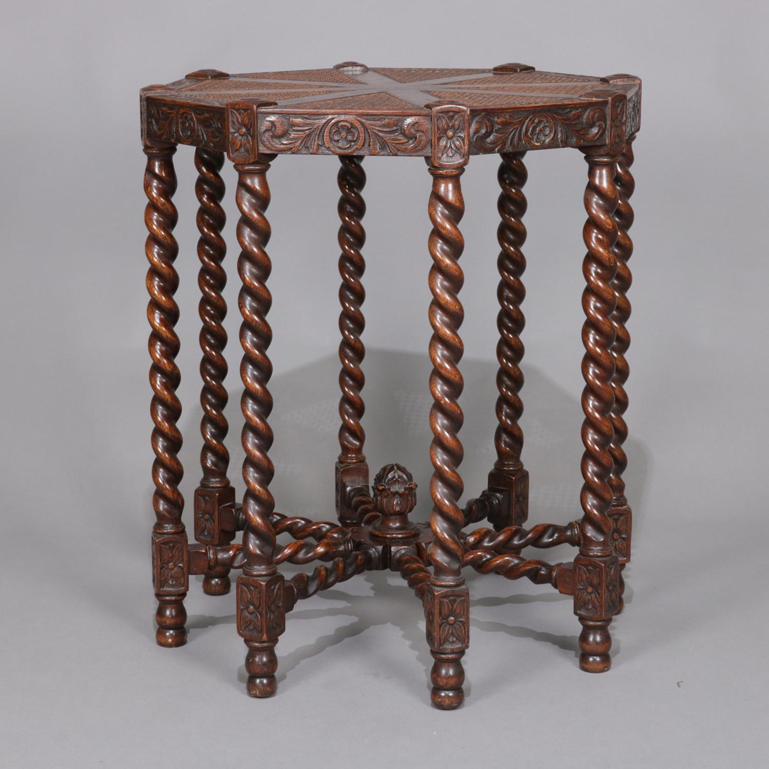 Elizabethan Carved Oak and Cane Barley Twist Octagonal Lamp Stand, circa 1850 6