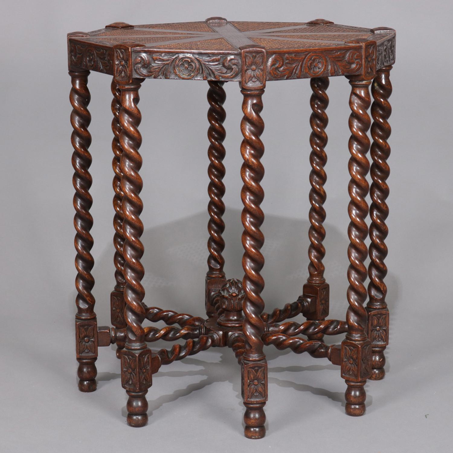 Elizabethan Carved Oak and Cane Barley Twist Octagonal Lamp Stand, circa 1850 7