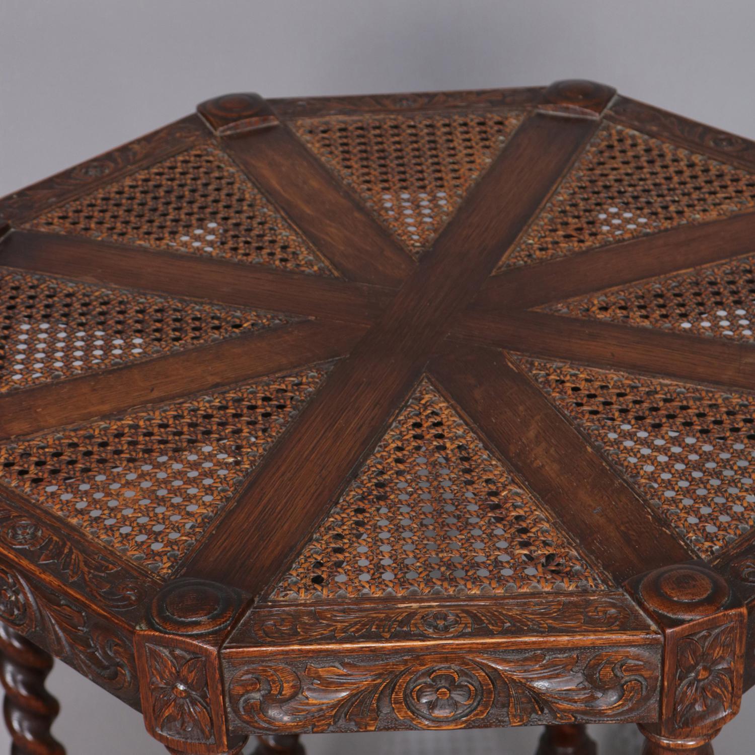 Elizabethan Carved Oak and Cane Barley Twist Octagonal Lamp Stand, circa 1850 In Good Condition In Big Flats, NY