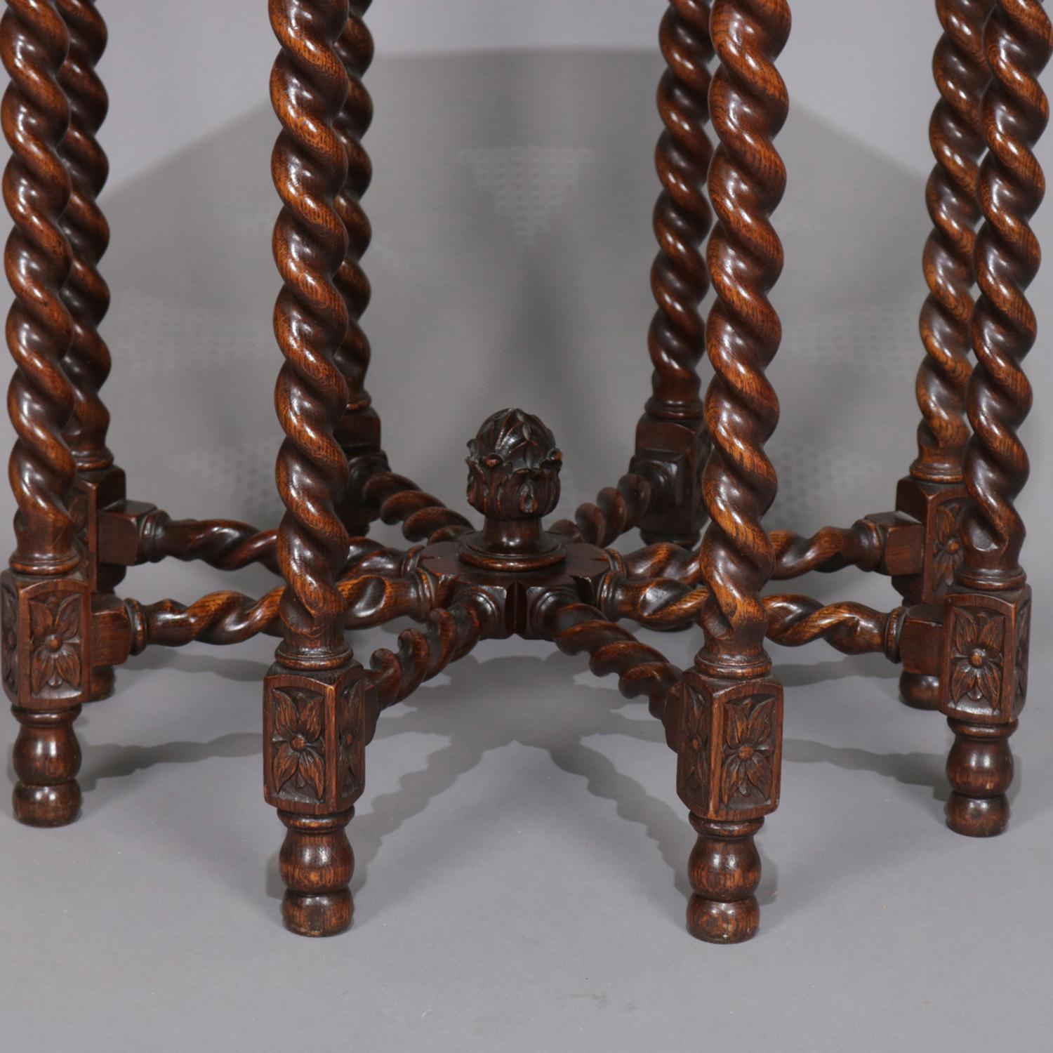 Elizabethan Carved Oak and Cane Barley Twist Octagonal Lamp Stand, circa 1850 3