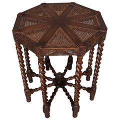 Elizabethan Carved Oak and Cane Barley Twist Octagonal Lamp Stand, circa 1850