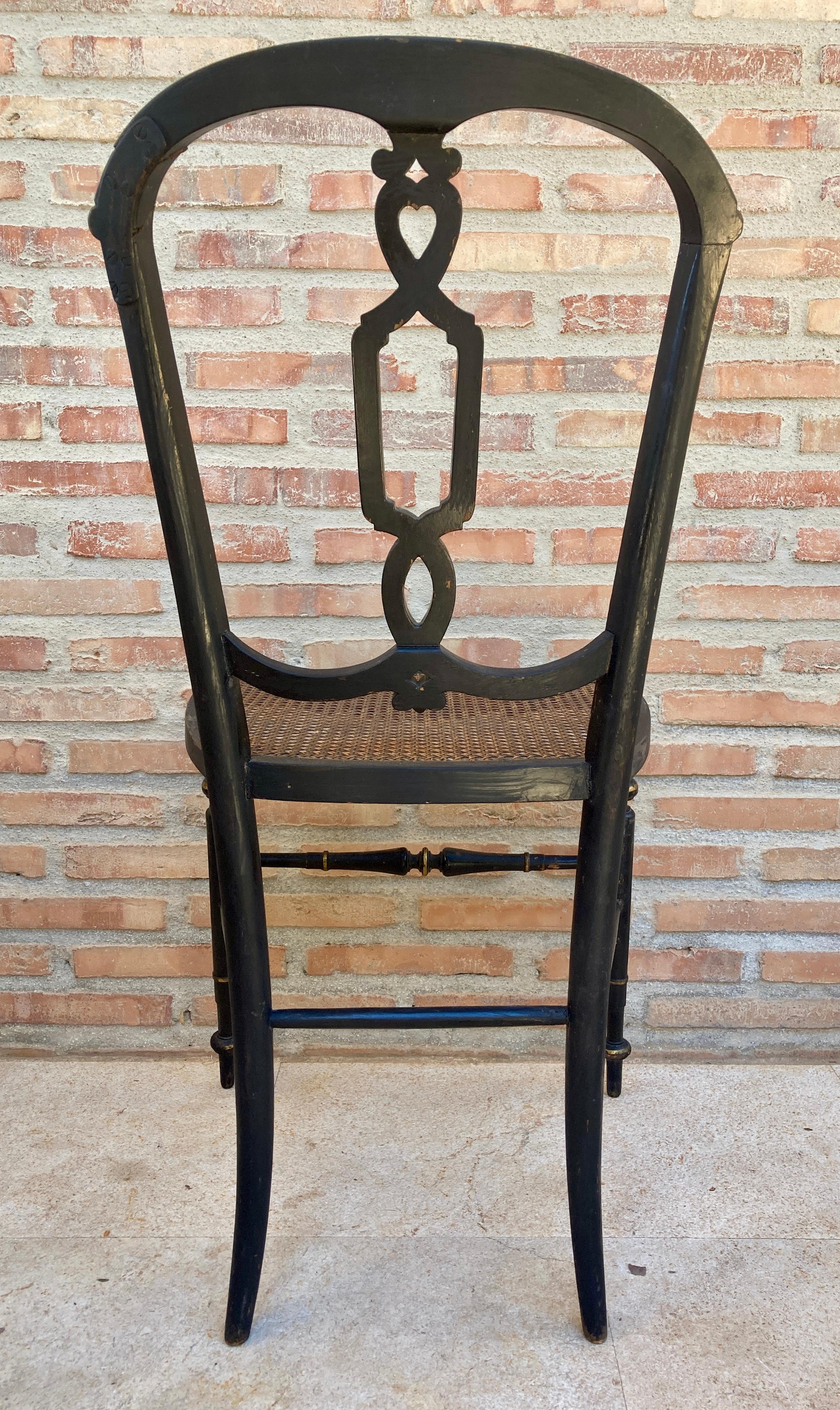 Wood Elizabethan Chairs in Lacquered Black, 1840, Set of 2 For Sale