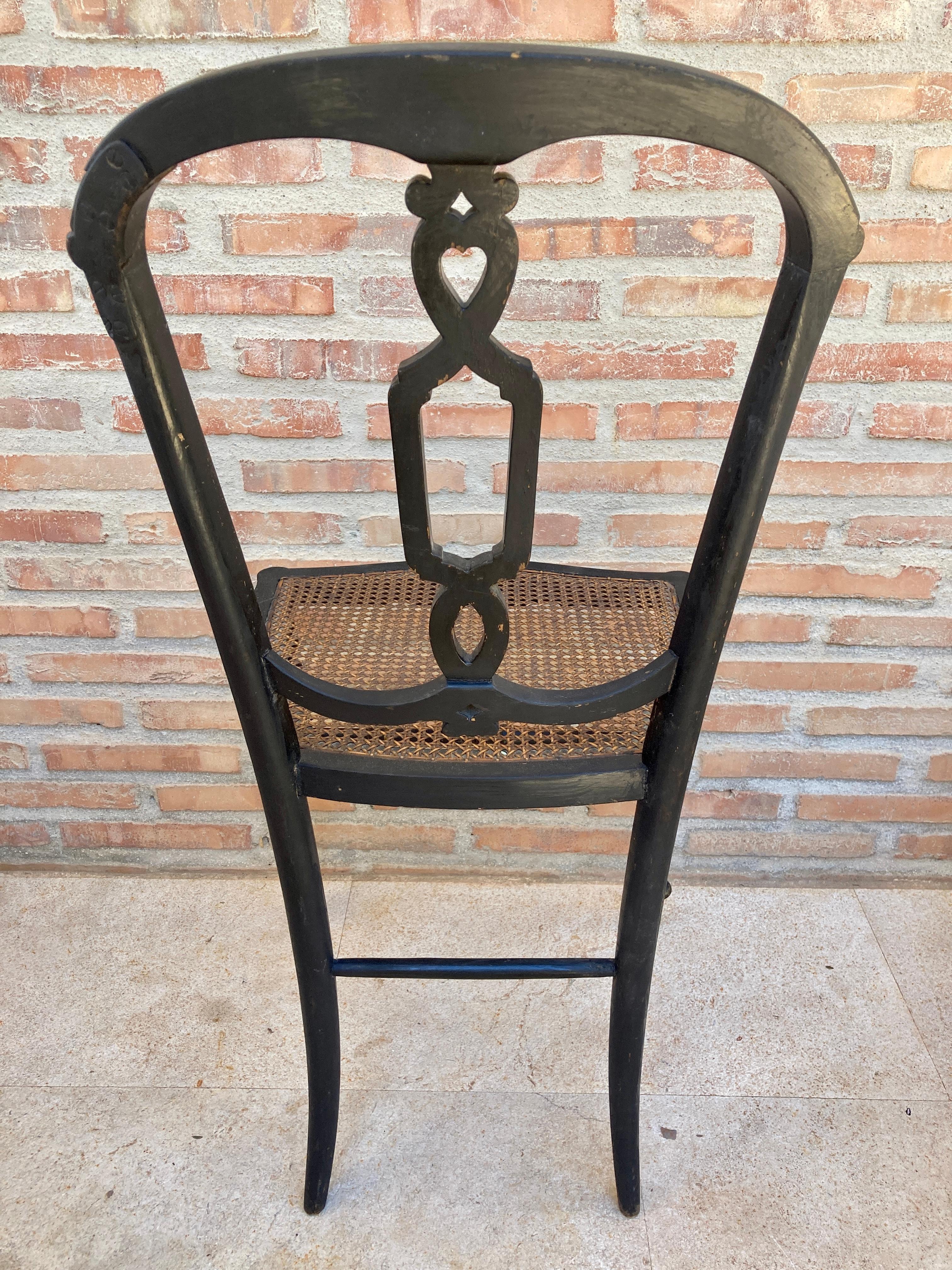 Elizabethan Chairs in Lacquered Black, 1840, Set of 2 For Sale 1
