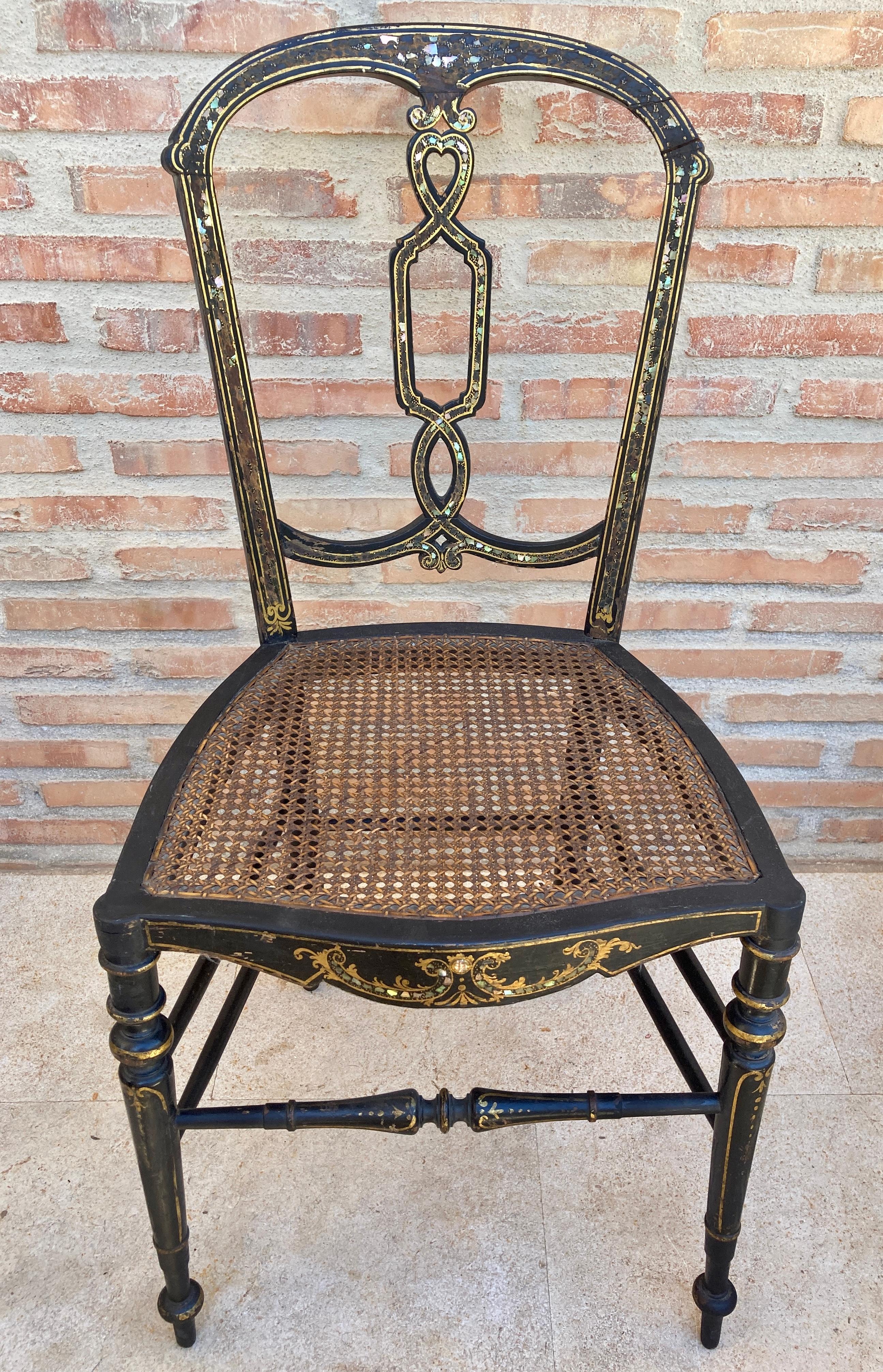 Elizabethan Chairs in Lacquered Black, 1840, Set of 2 For Sale 2