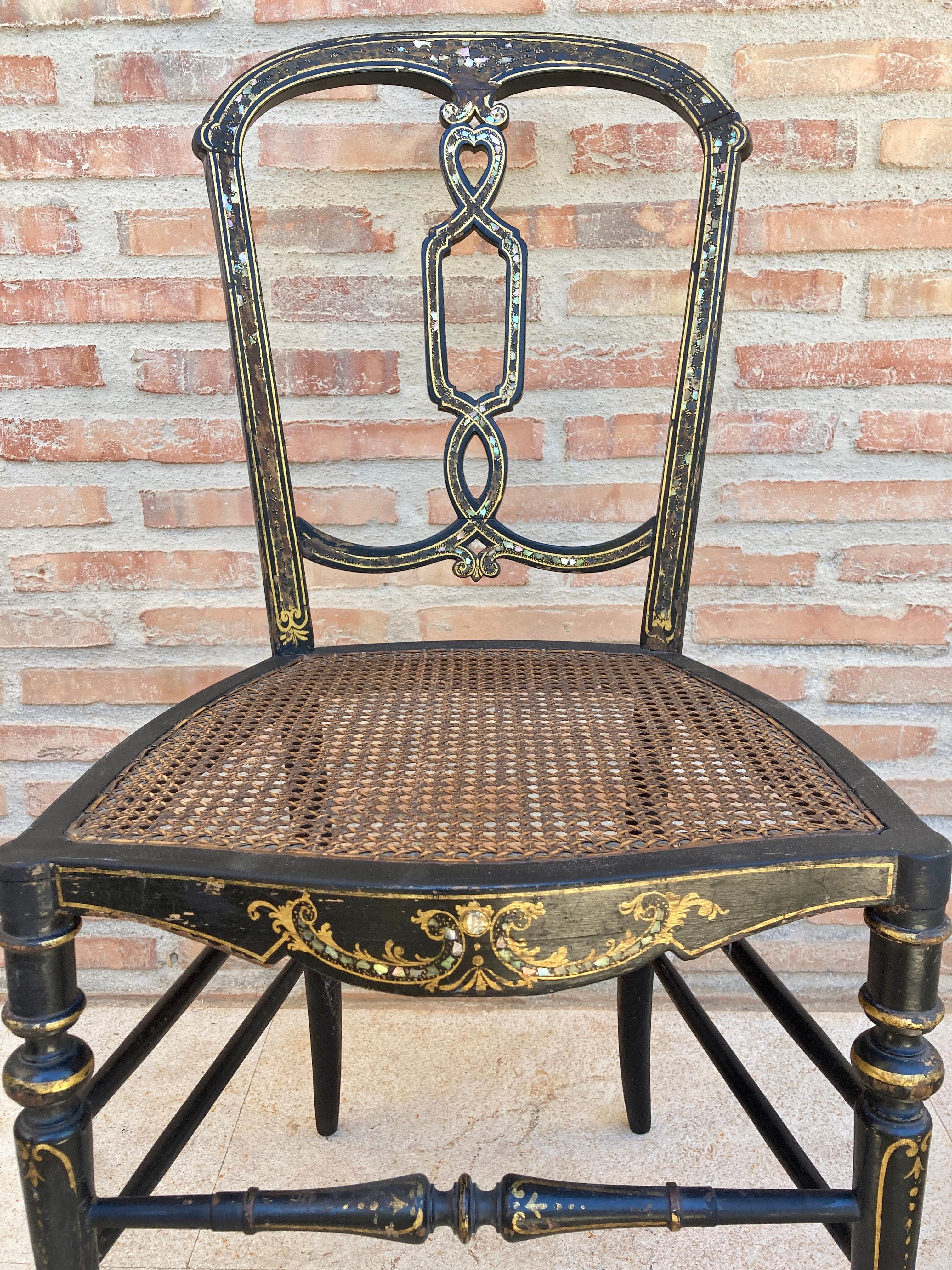 Elizabethan Chairs in Lacquered Black, 1840, Set of 2 For Sale 3